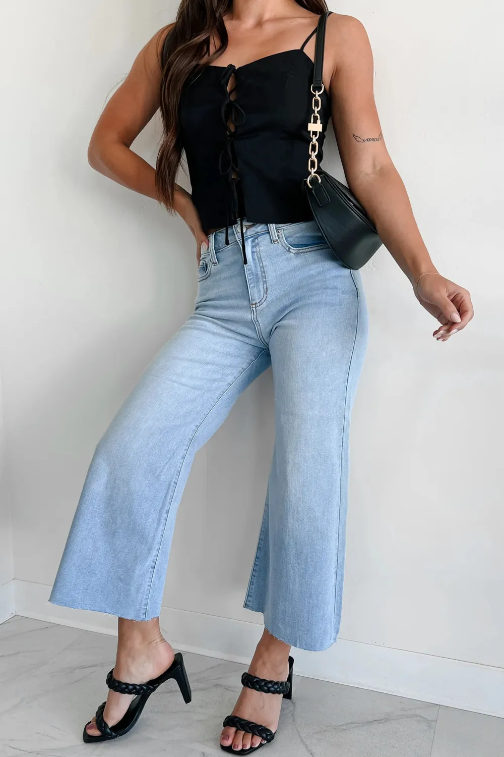 High Rise Crop Wide Leg Sneak Peek Jeans