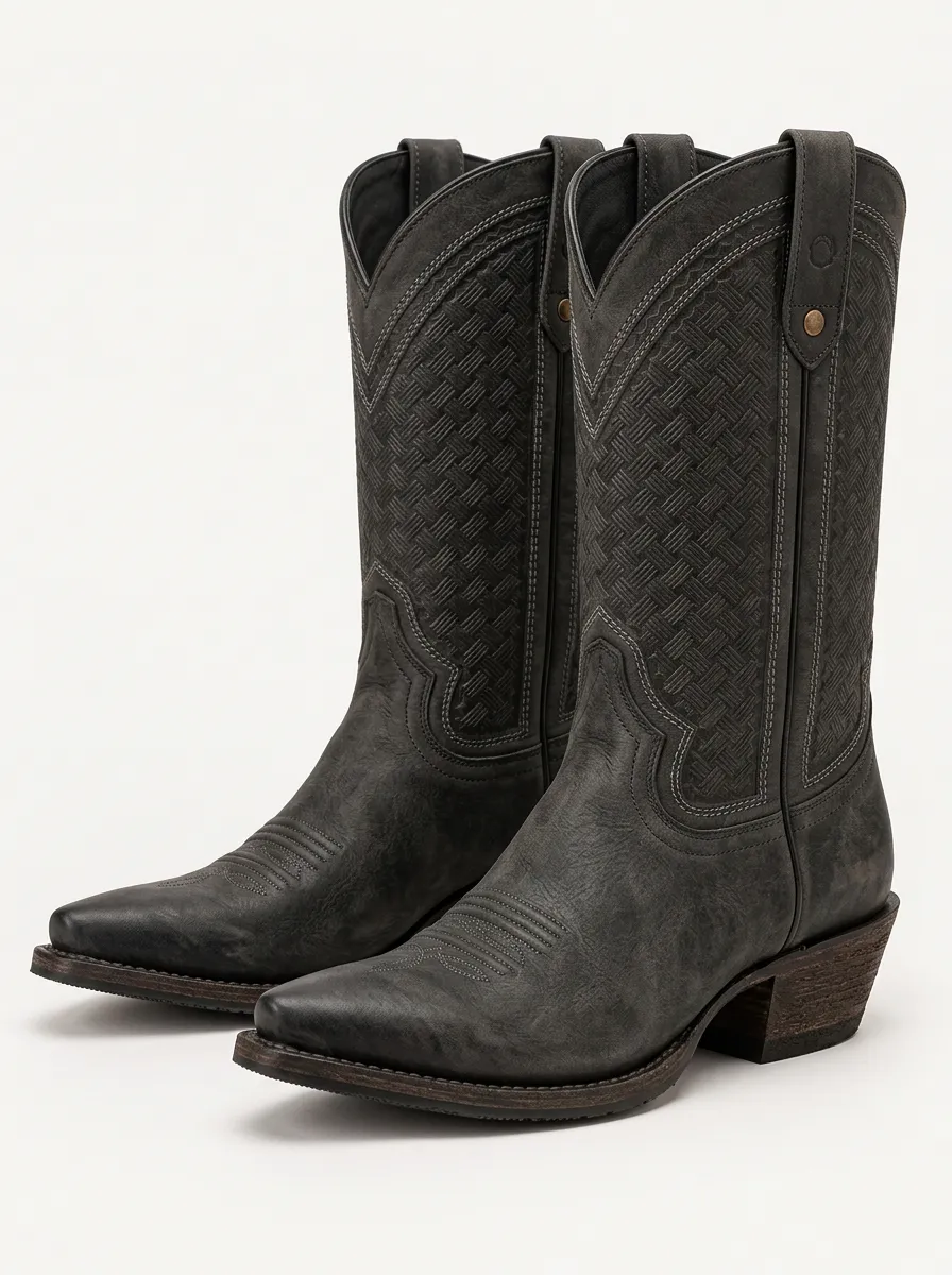 Men's Woven Texture Cowboy Boots in Black