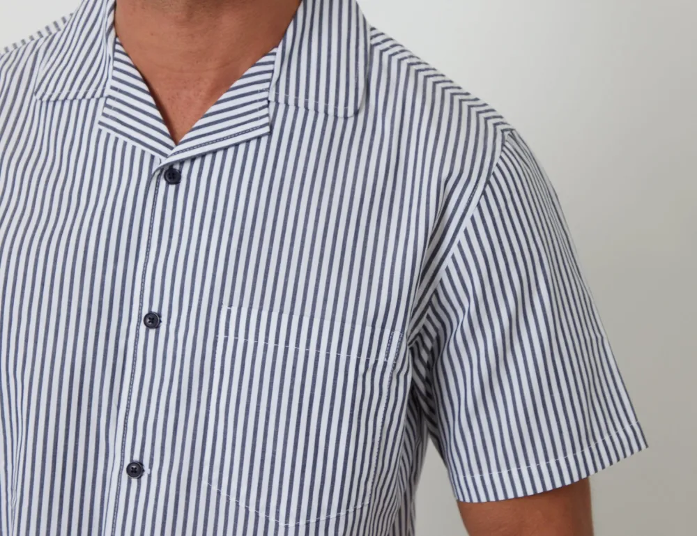 Men's Light Blue Stripe Pajama Shorts Set