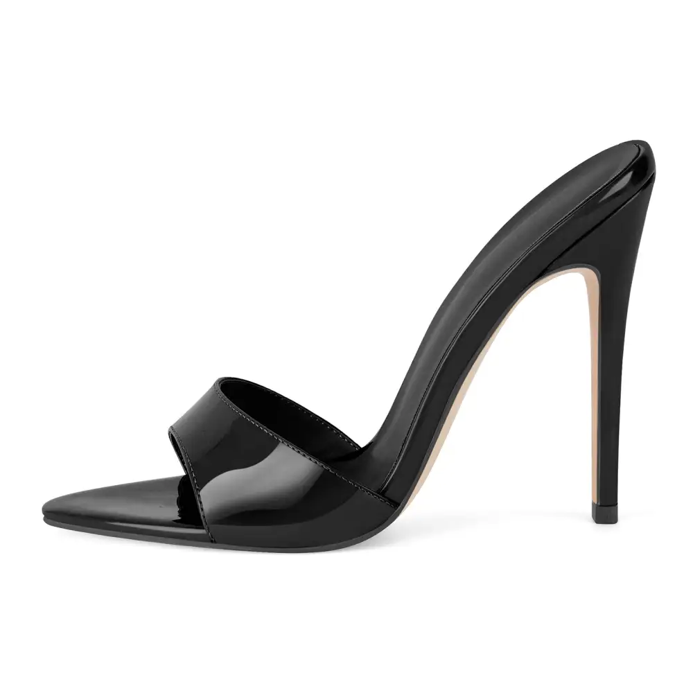 Pointed Toe Patent Leather Mule Sandals