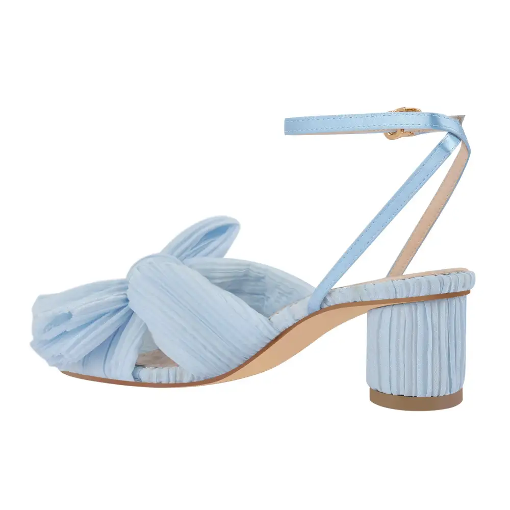 Pleated Bow Mid Chunky Heel Sandals