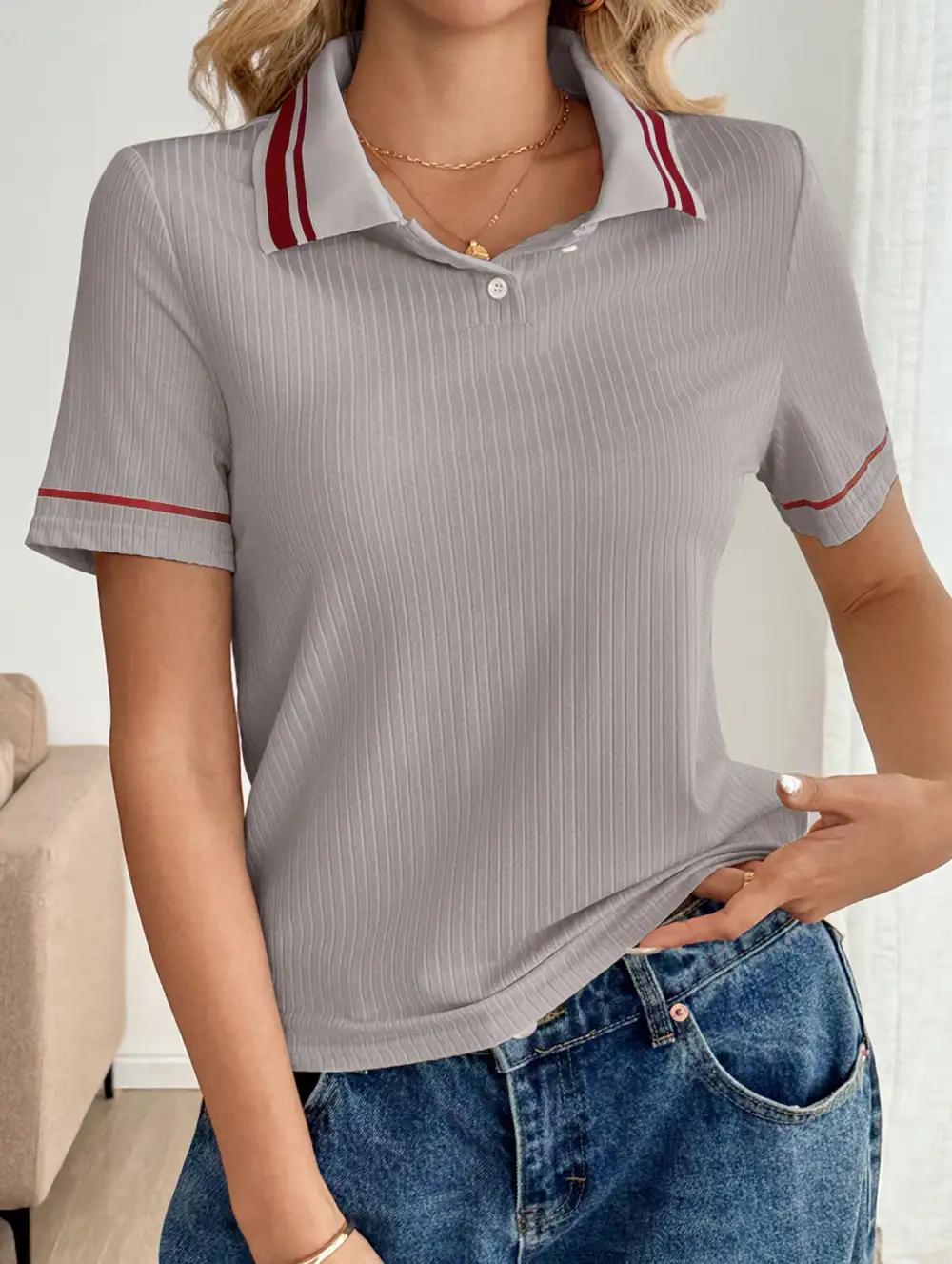Retro Striped Collared Polo Shirt