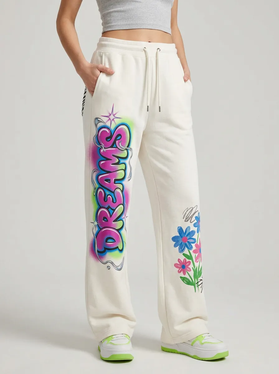 Women's Streetwear Dreams Graffiti Flower Printed Sweatpants