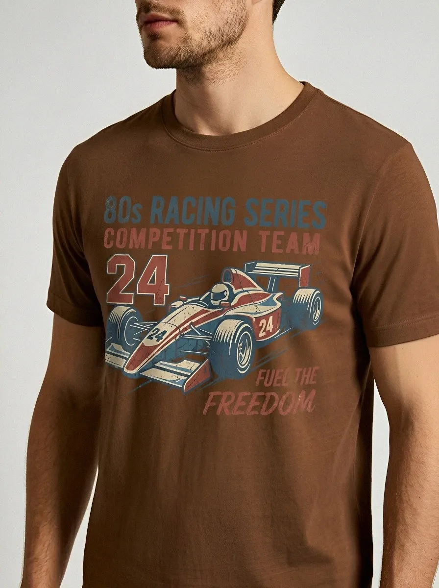 Men's 80s Racing Series Formula Car Printed T-shirt