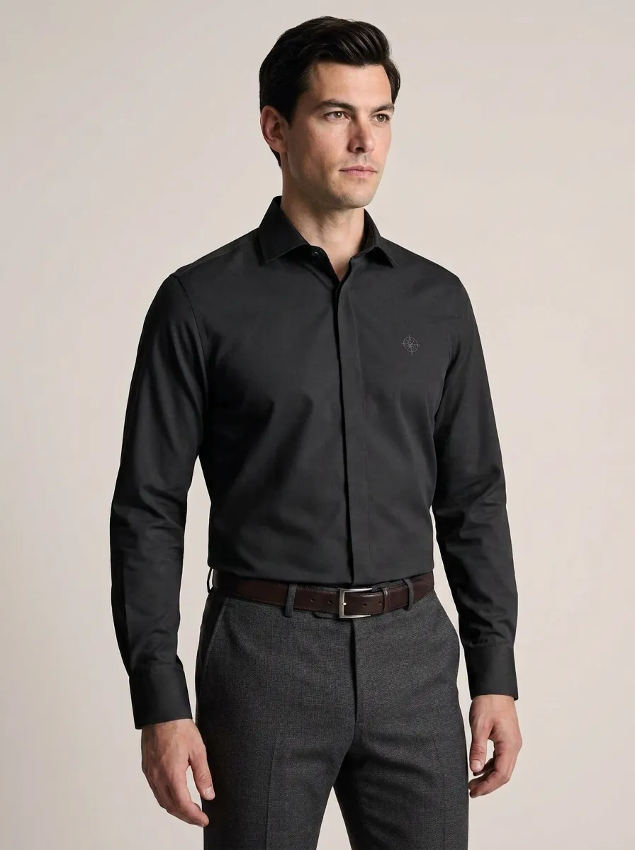 Men's Non-Iron Cotton Compass Logo Printed Shirt