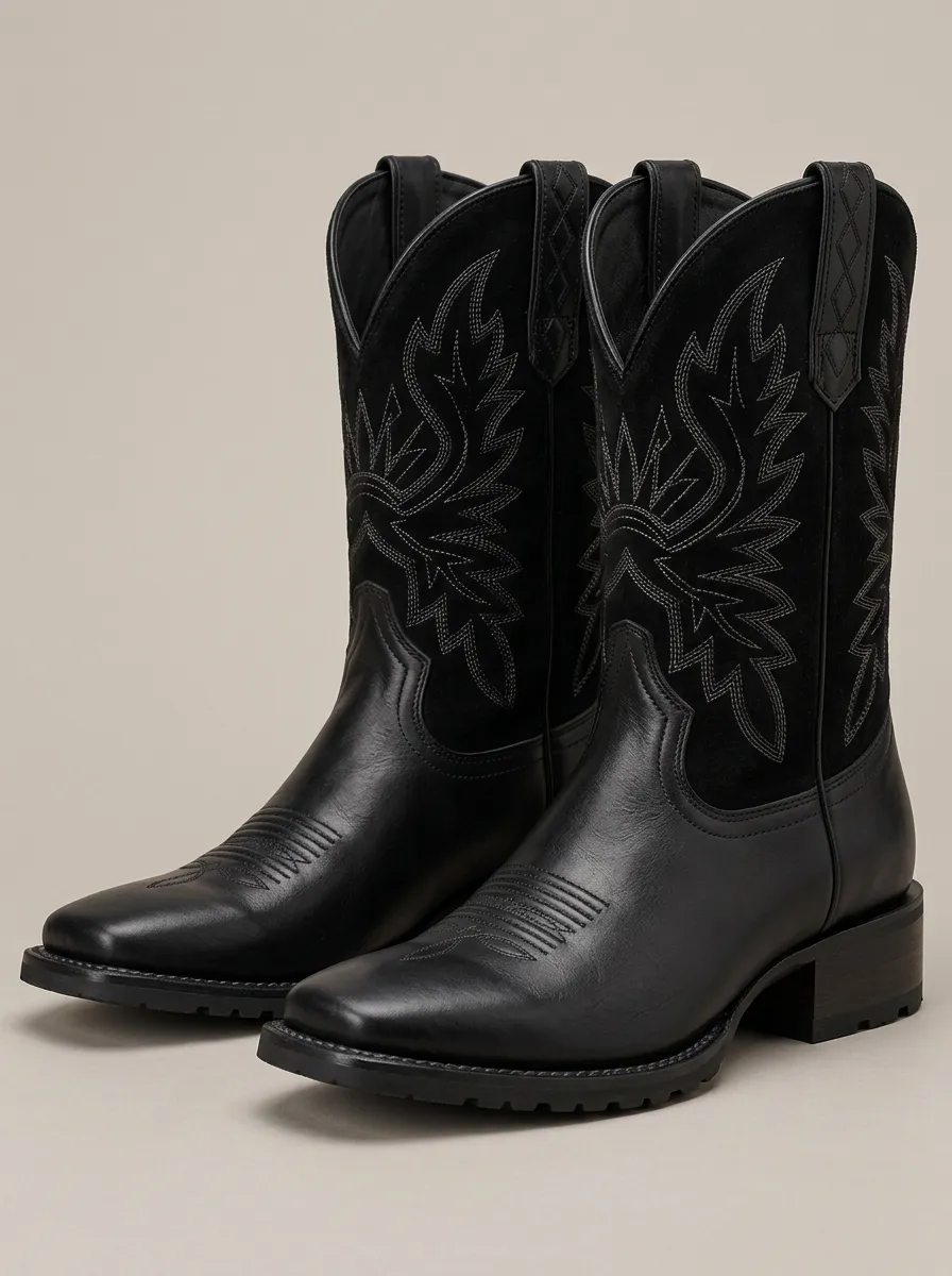 Men's Red Leather Cowboy Boots with Statement Detail