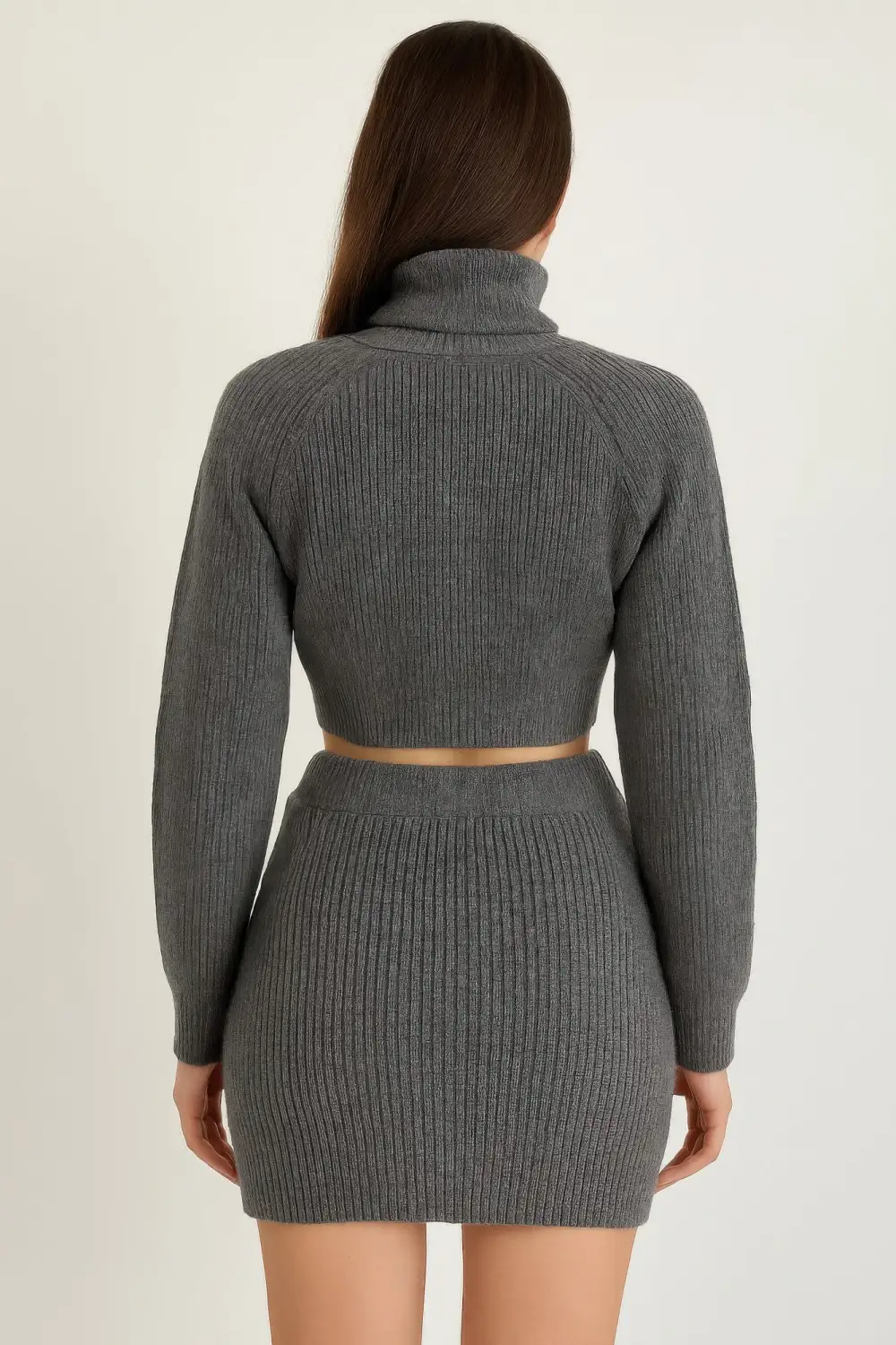 Knit Mock Neck Top And Skirt Matching Set
