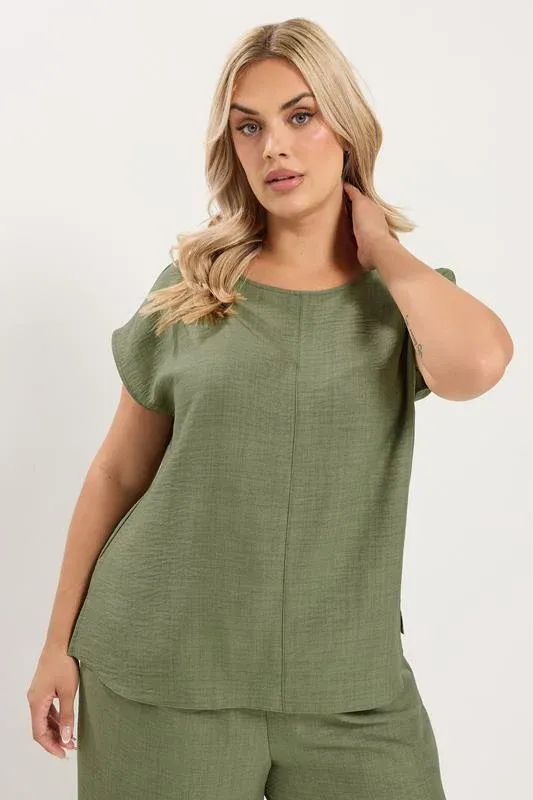 Khaki Green Seam Detail Top