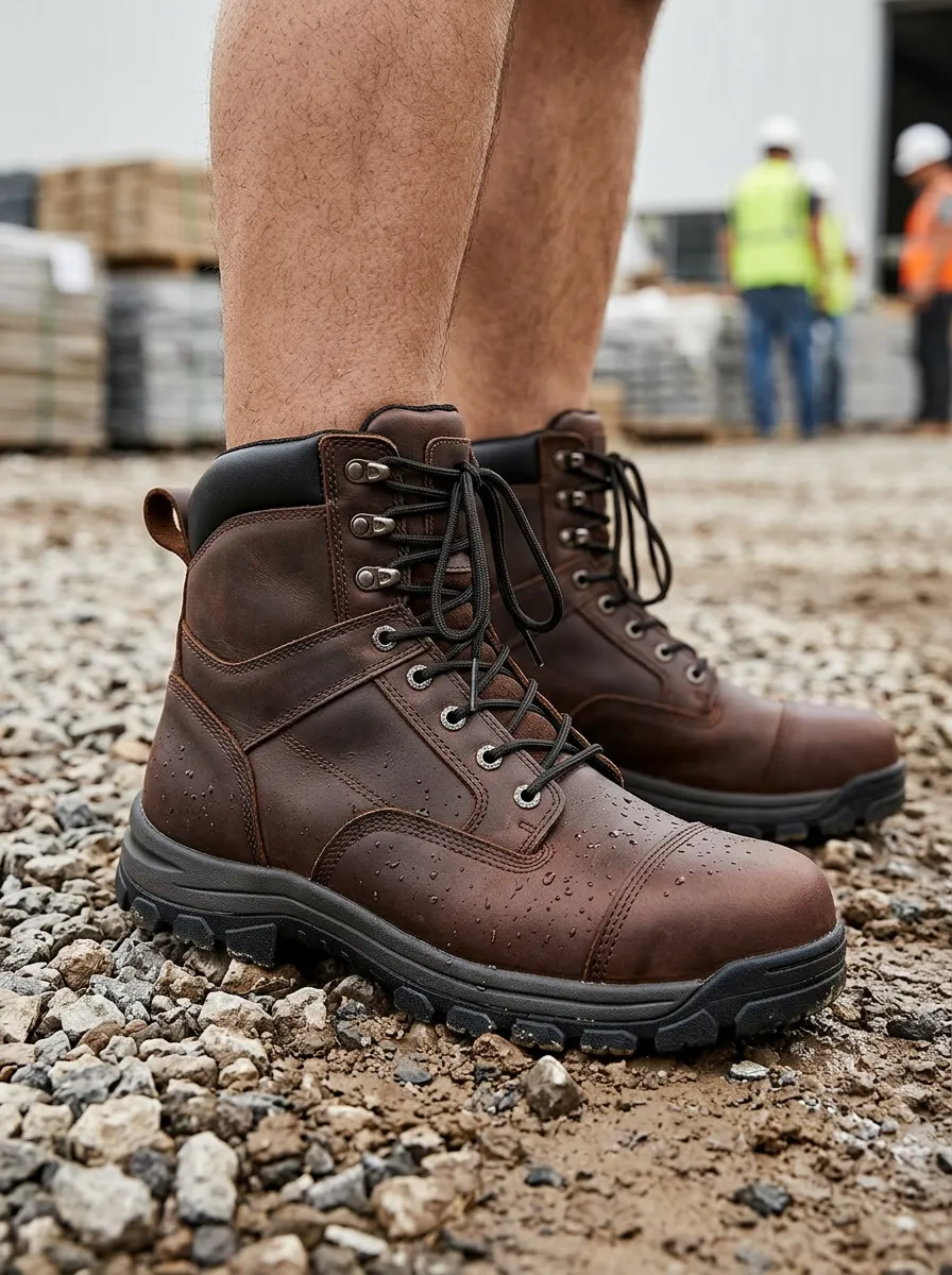 Tactical-Inspired Leather-Look Workwear Men's Waterproof Work Boots