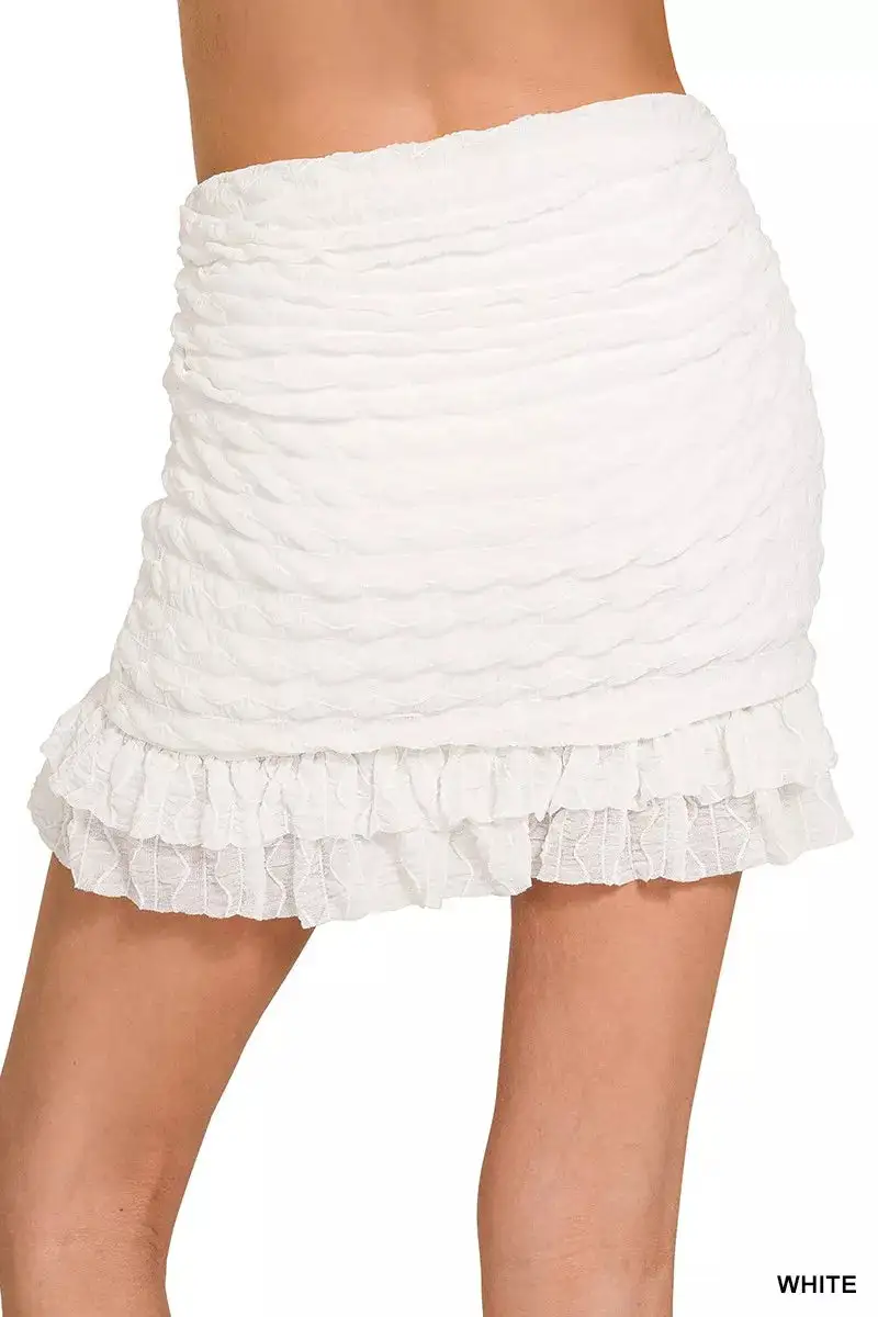 Refined Ruched Ruffle Trim Detail Skirt