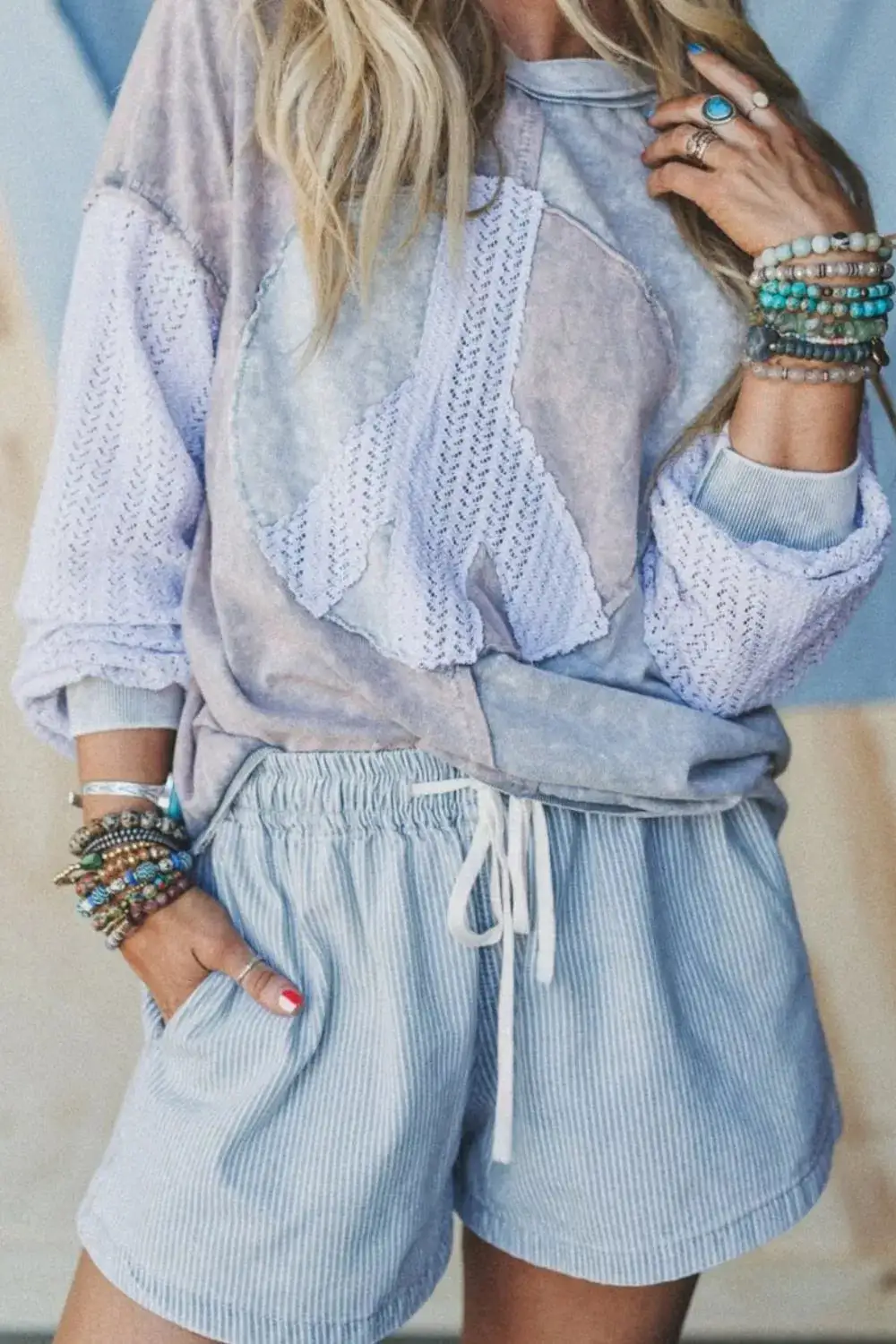 Striped Drawstring Pocketed Casual Shorts