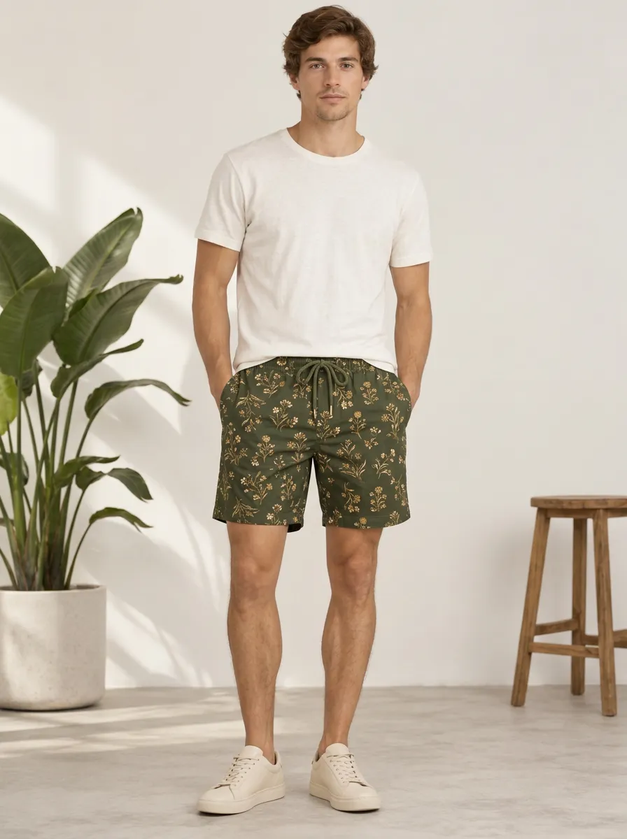 Men's Botanical Floral Nature Printed Shorts