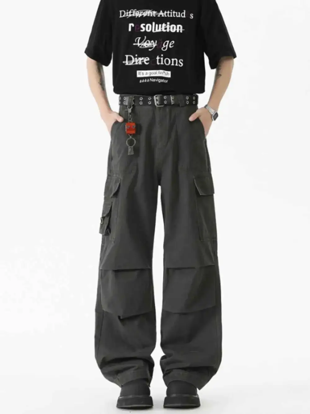 Wide Leg Cargo Pants with Ruched Detail