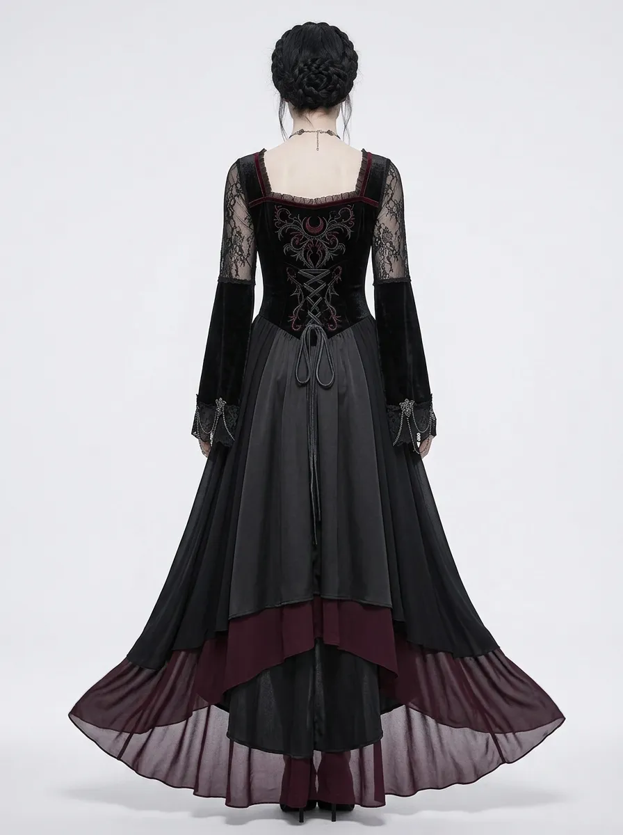 Dark Romantic Moon Lace Look Women's Gothic Dress
