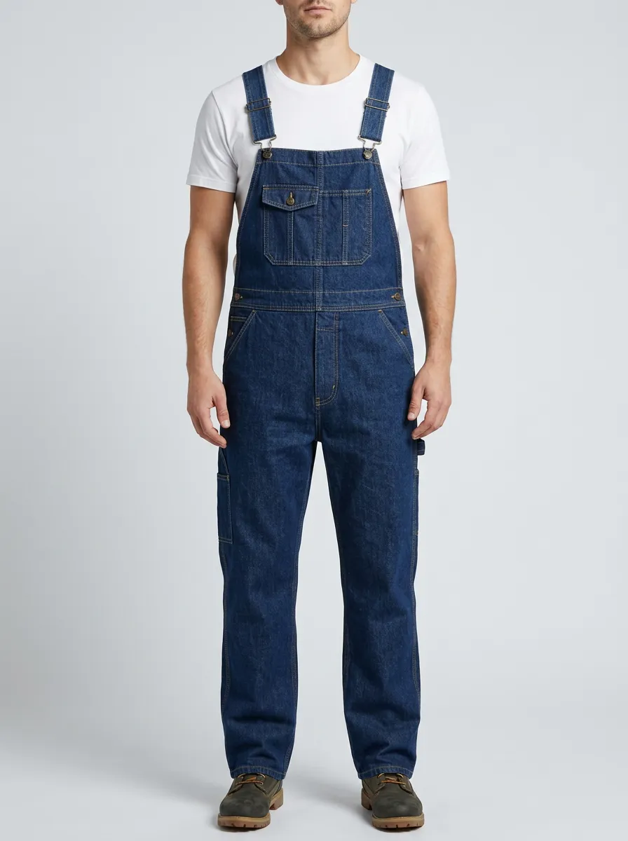 Men's Casual Workwear Dark Denim Bib Overalls