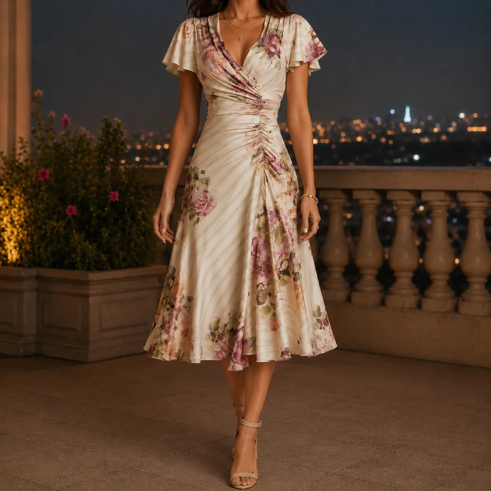 Classic Refined Women's Ruched Midi Dress