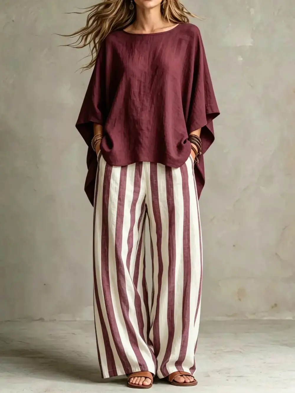 Full Size Solid Color Top and Pants Set Plus