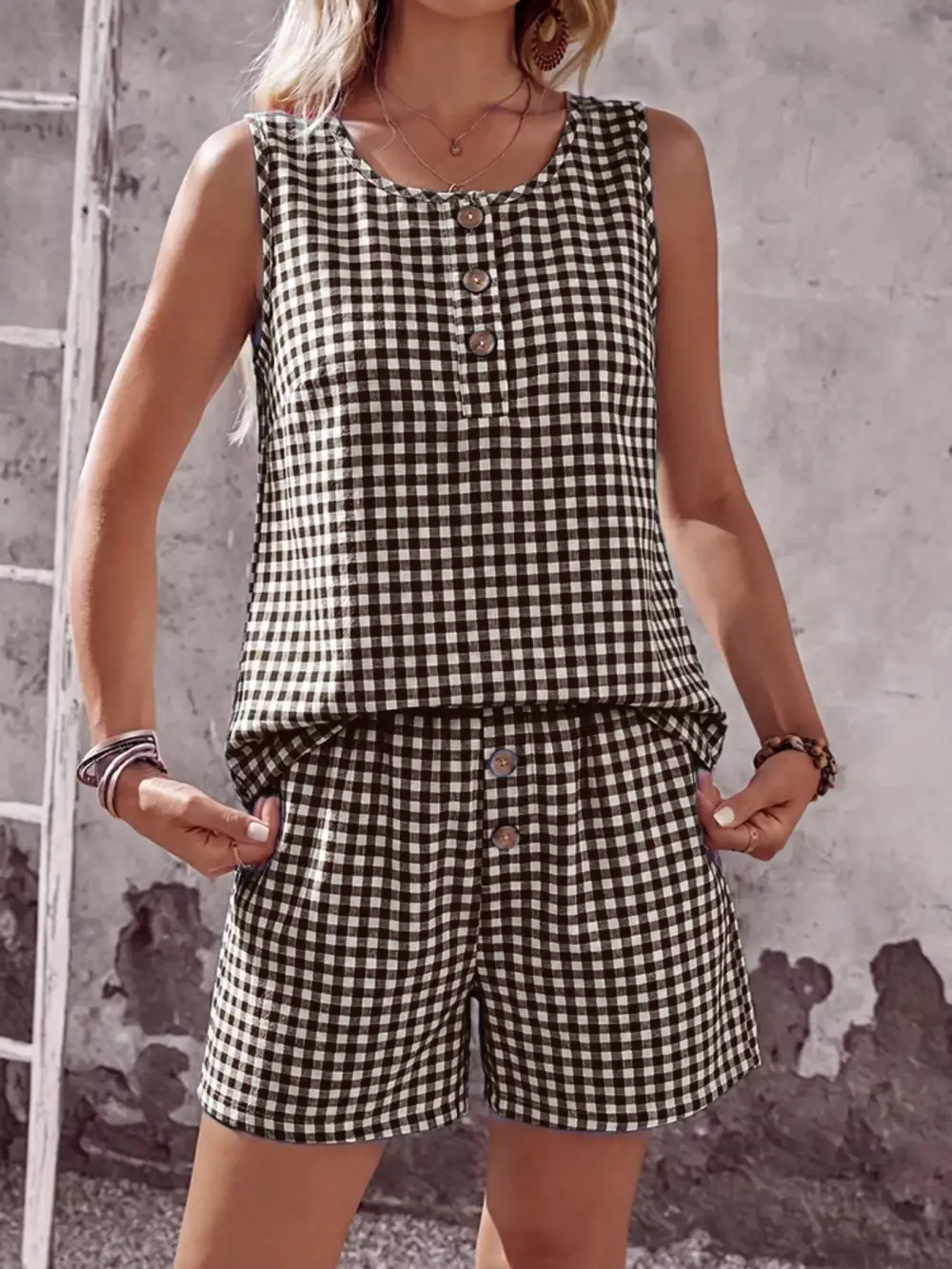 Gingham Sleeveless Top & Shorts Set