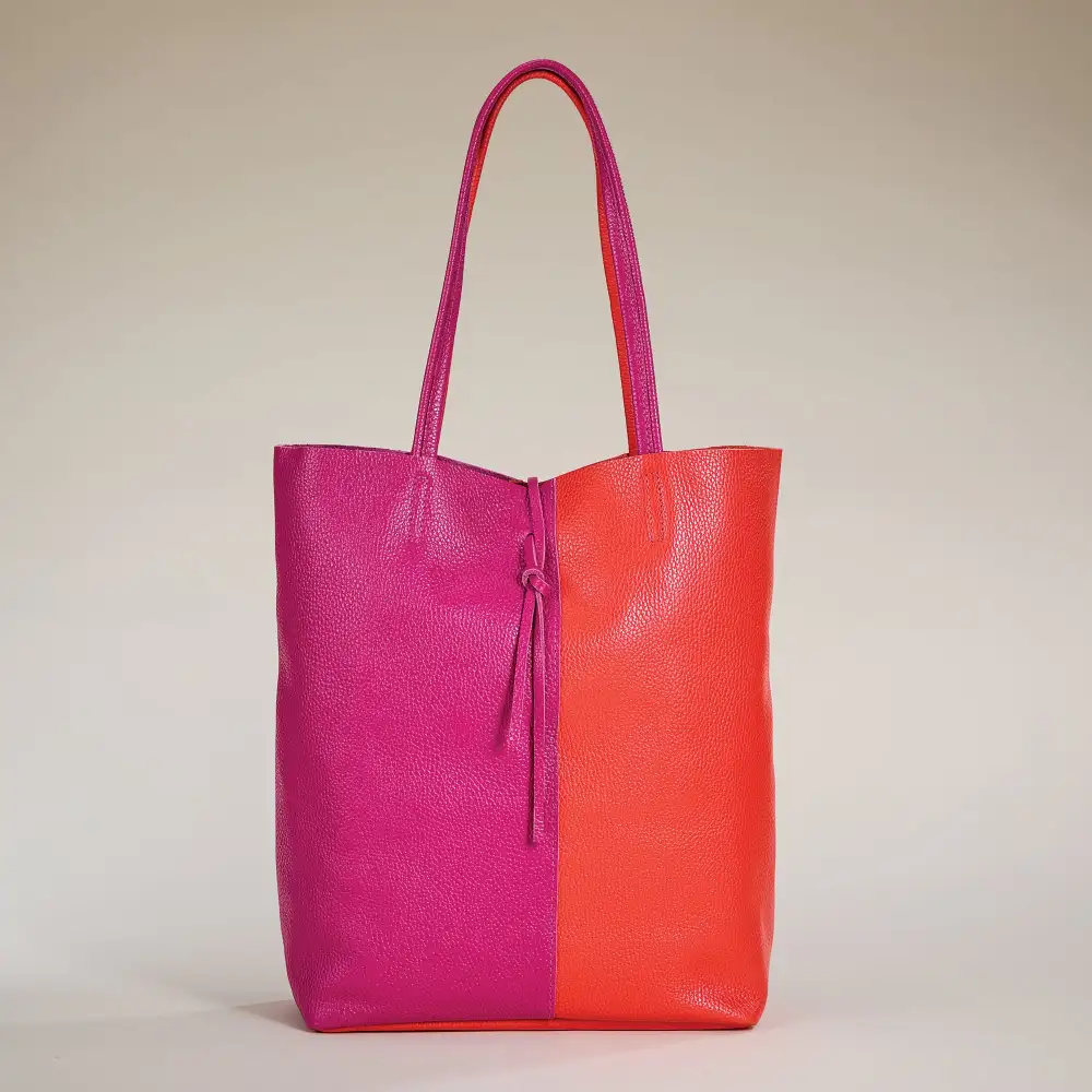 Leather Split Panel Tote Bag