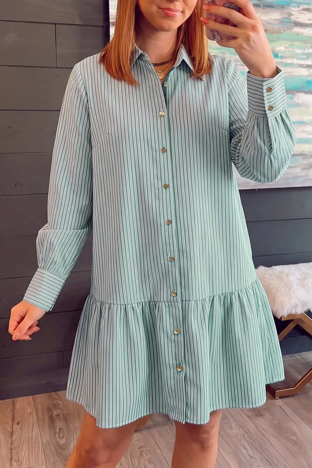 Women's Striped Long Sleeve Shift Mini Dress