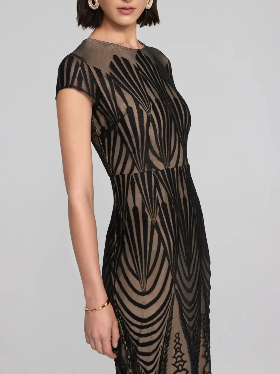 Black Sheer Patterned Maxi Dress