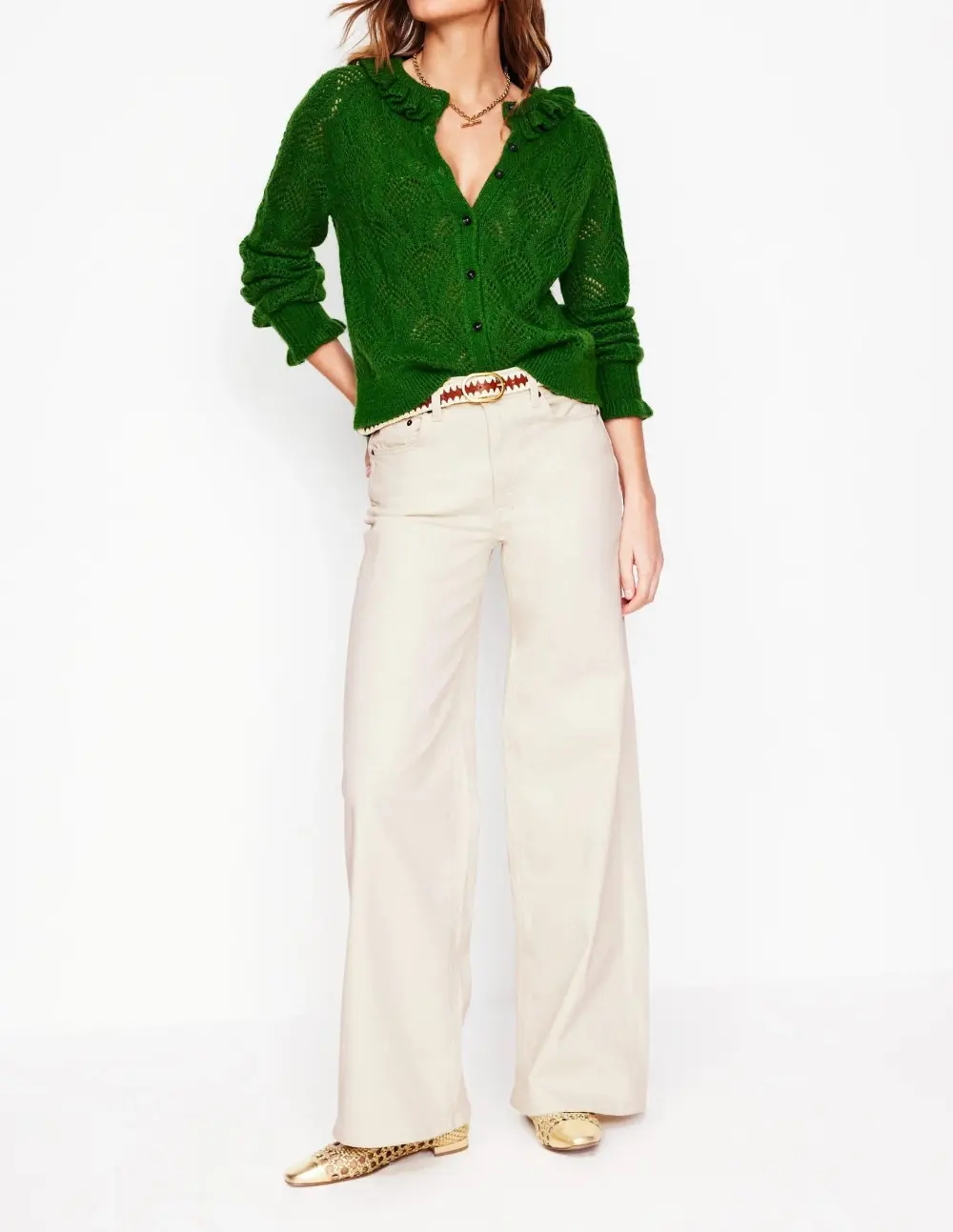 High Rise Wide Leg Jeans -Ecru
