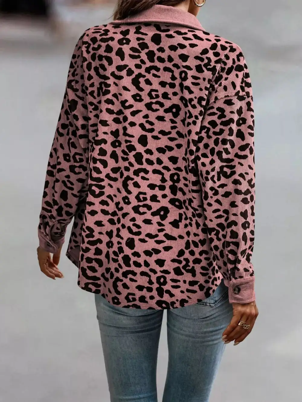 Full Size Leopard Print Button-down Jacket Plus Size