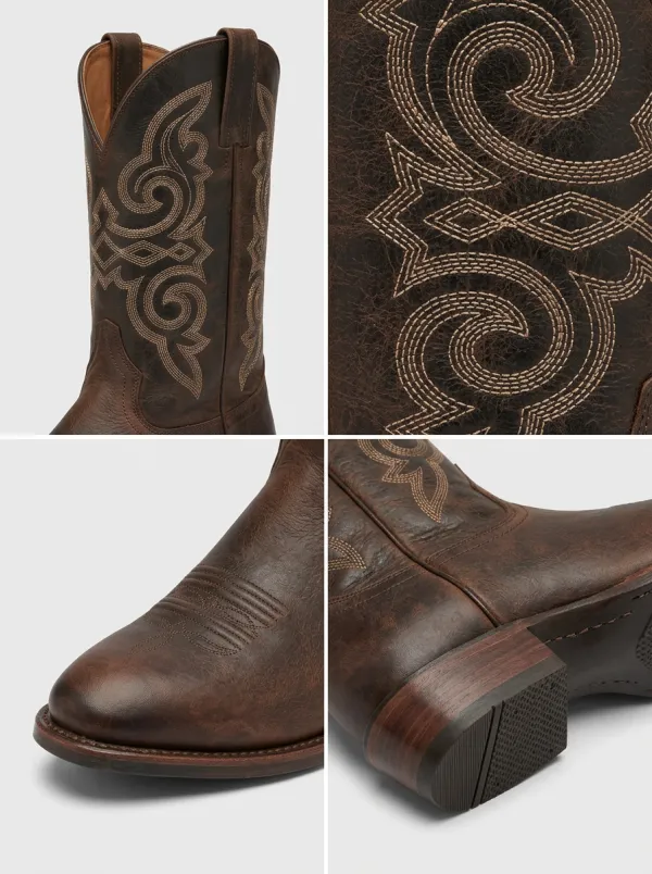Men's Embroidered Distressed Outdoor Straight-Leg Western Boots