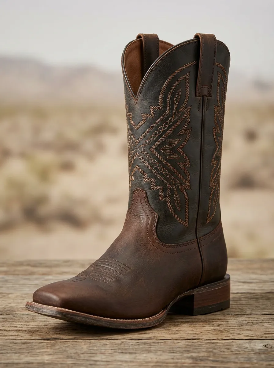 Western Heritage Embroidered Leather-Look Trail Look Men's Western Cowboy Boots