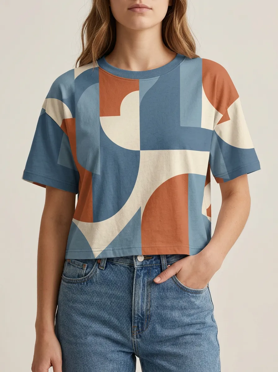 Women's Abstract Geometric Crop Graphic T-Shirt