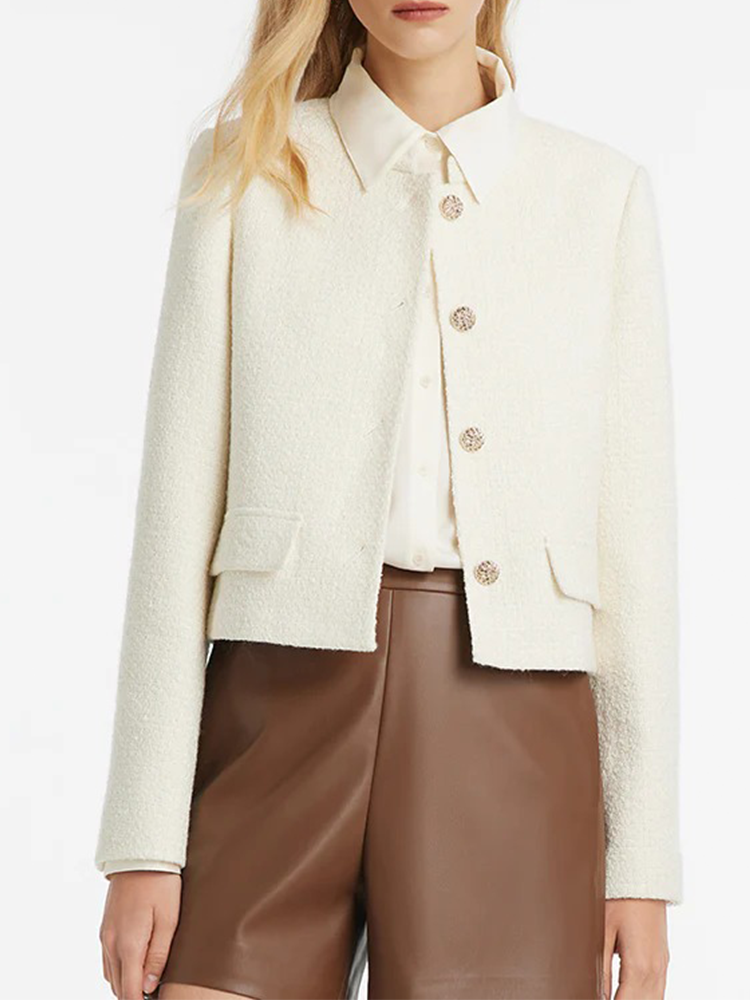 Women's Wool Blend Stand Collar Single-Breasted Women Jacket