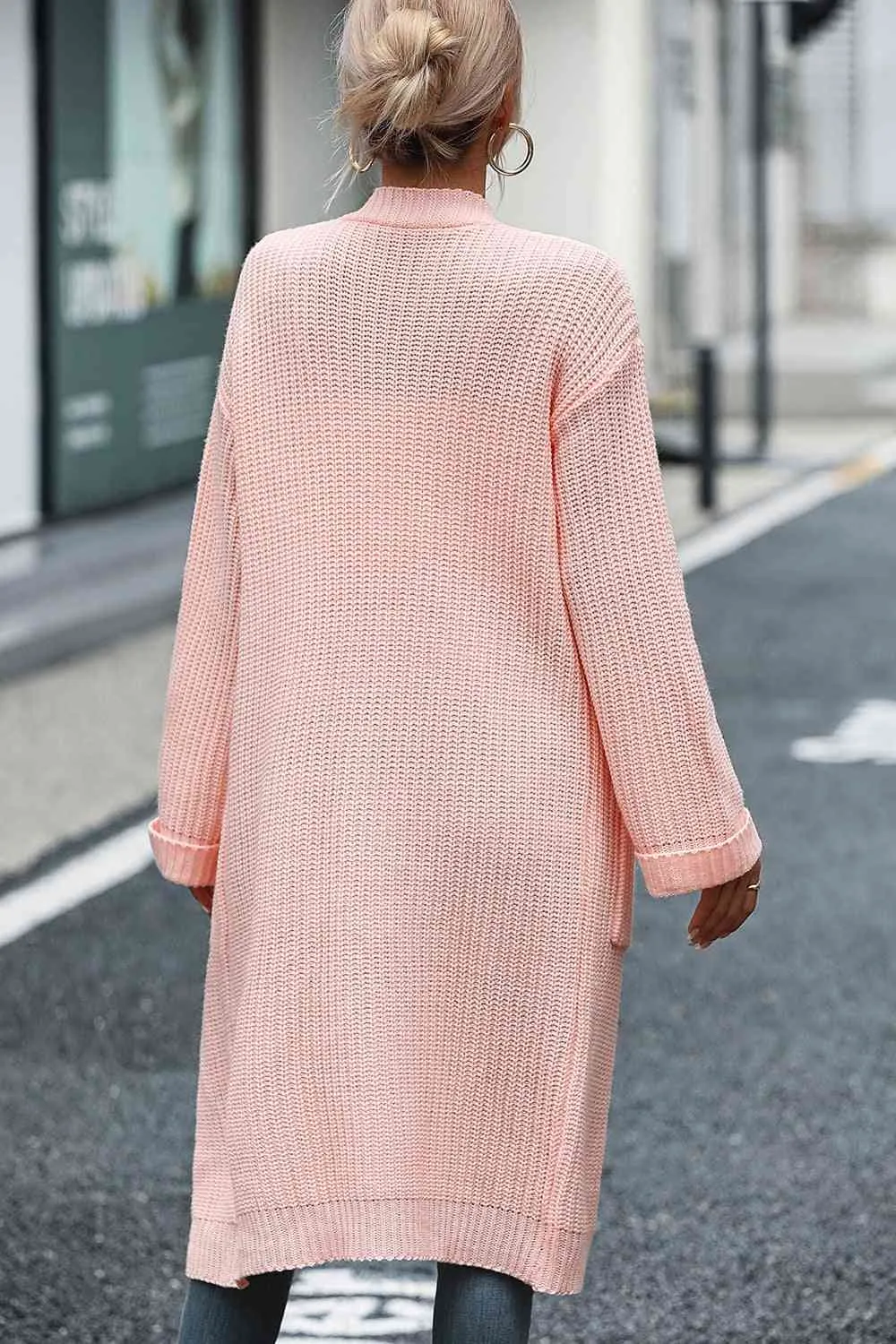 Open Front Dropped Shoulder Pocket Detail Cardigan