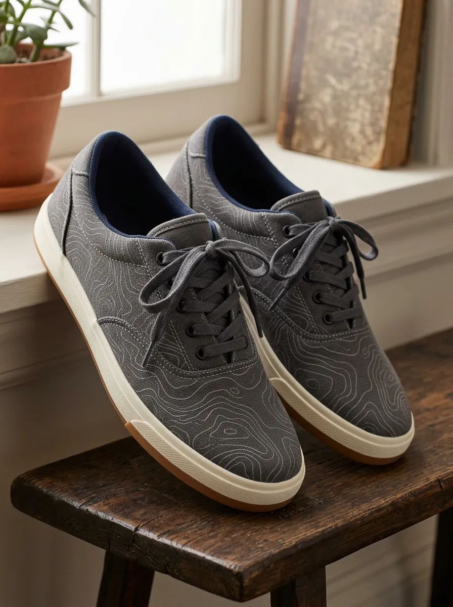 Men's Modern Topographic Map Pattern Patterned Canvas Shoes