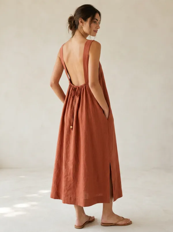 Women's Casual-Chic Casual Linen Midi Backless Dress