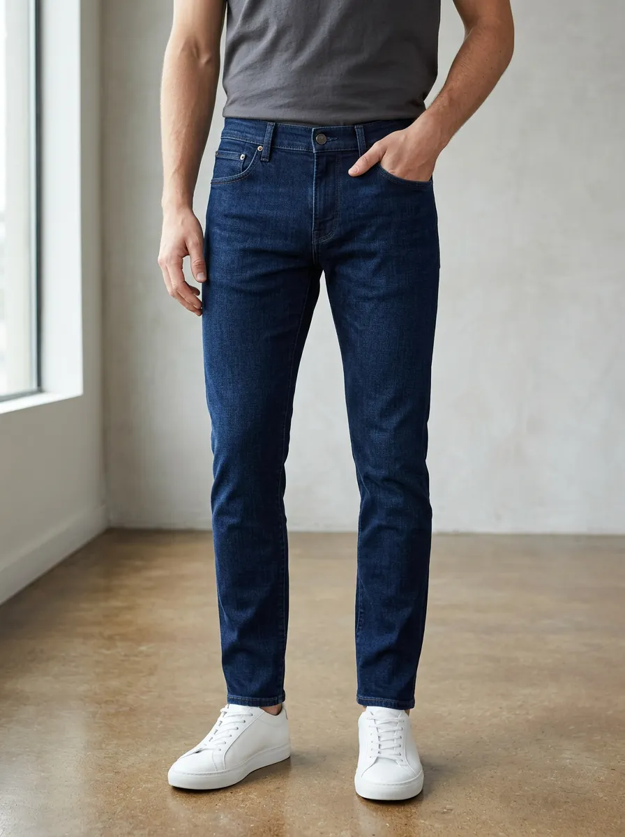 Men's Slim Fit Jeans Featuring Five Pocket and Denim Styling