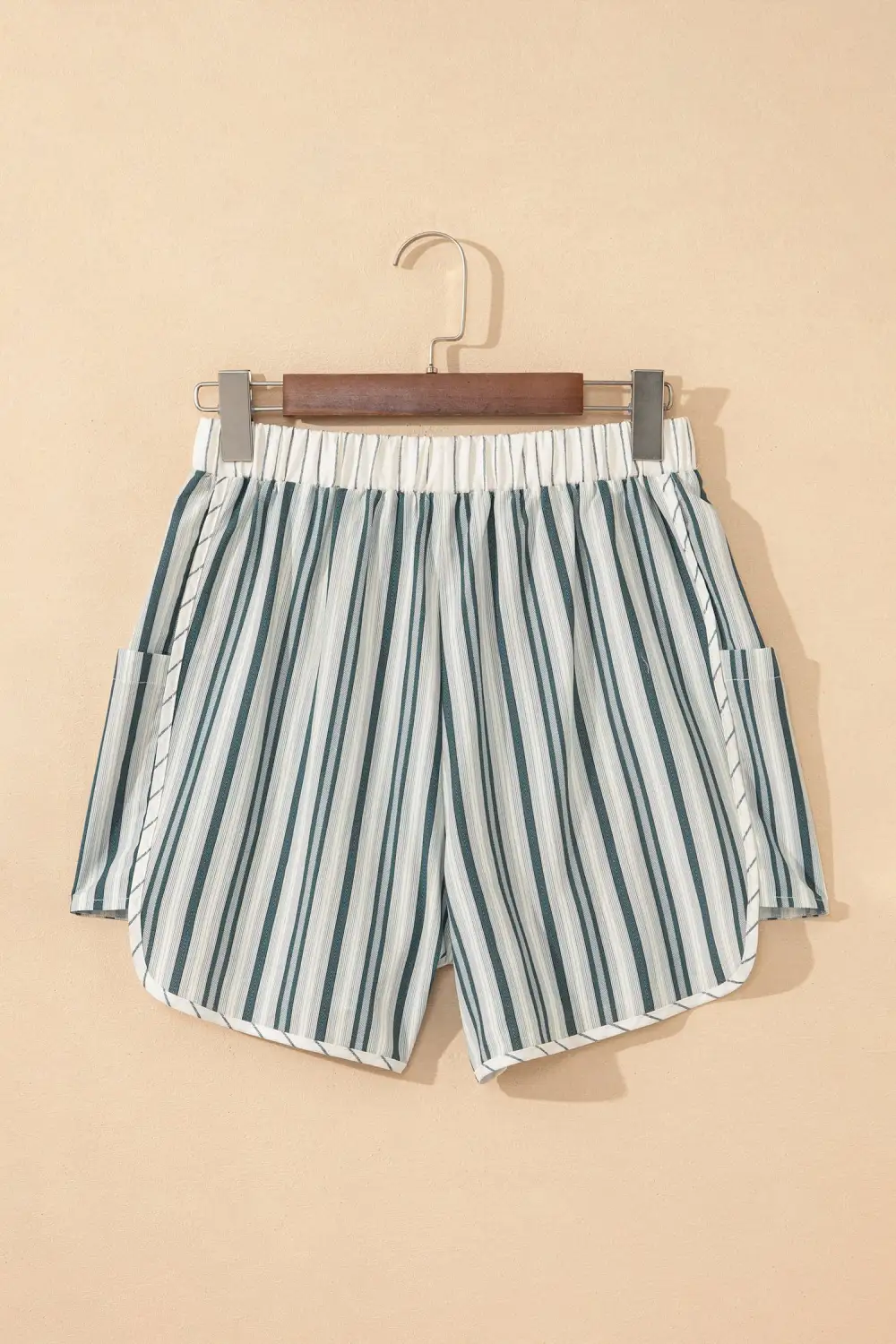 Gray Stripe Elastic Waist Cargo Pocket