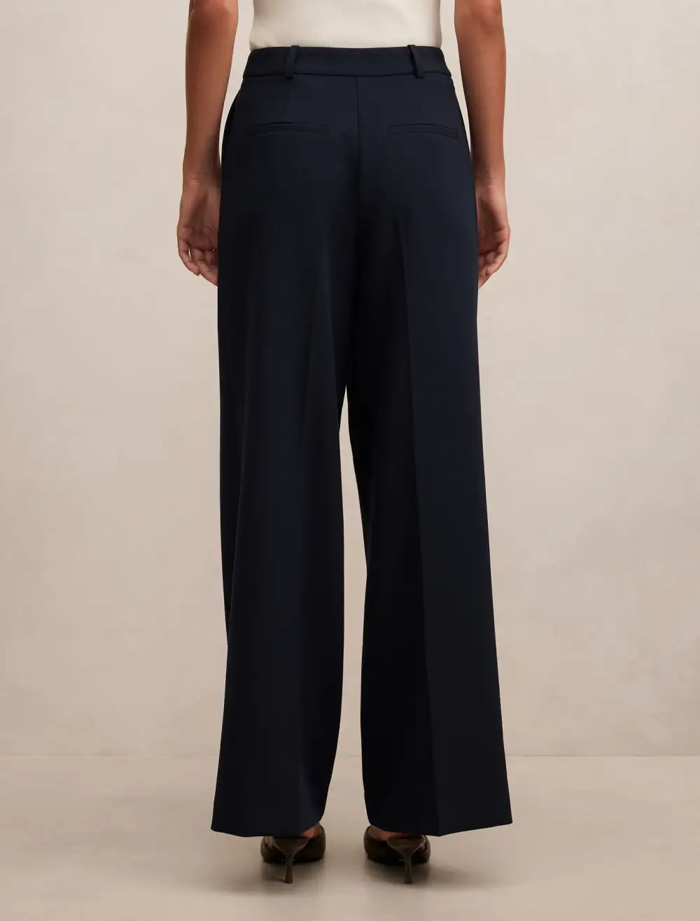 Navy Blue Wide Leg Tailored Pants