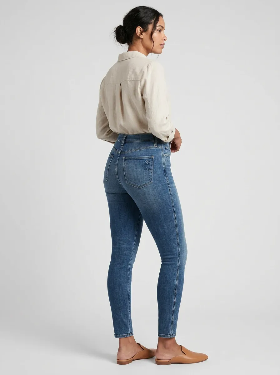 Women's Casual Embroidered Pocket Printed Slim Jeans