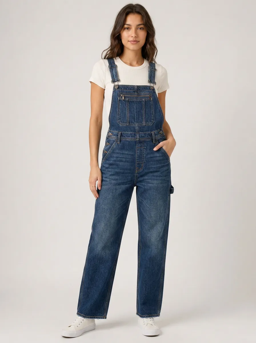 Women's Washed Bib Denim Overalls
