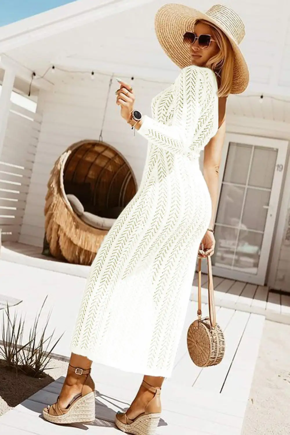 Swimwear Solid Asymmetrical One Shoulder Sheath Casual Boho Cover Up