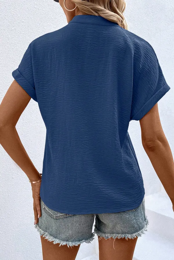 Sail Blue Notched Neck Batwing Blouse