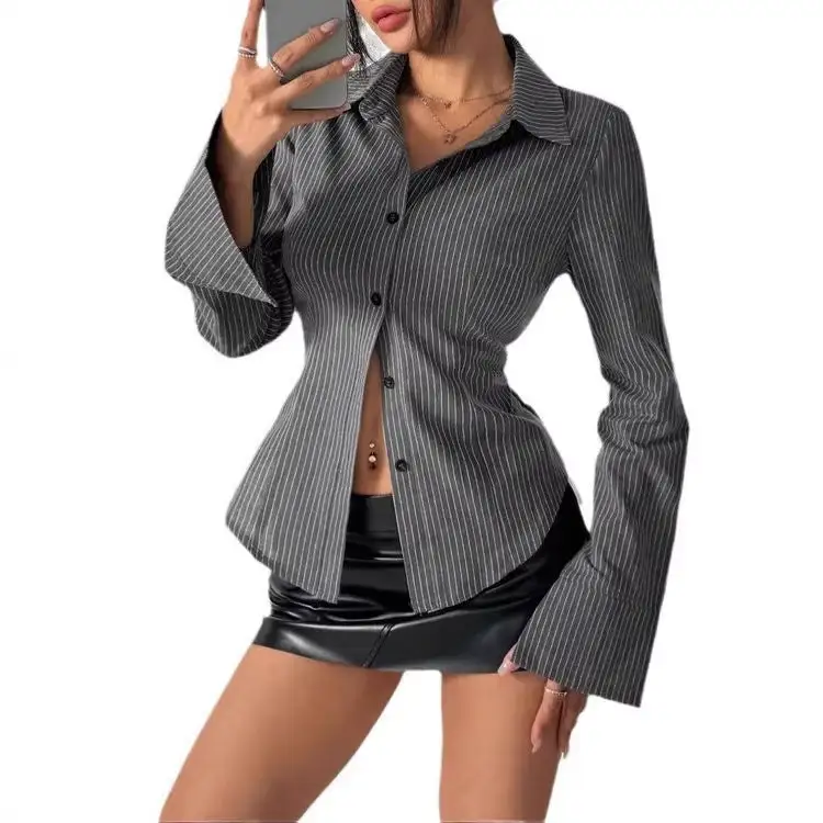 Feminine Striped Tailored Blouse