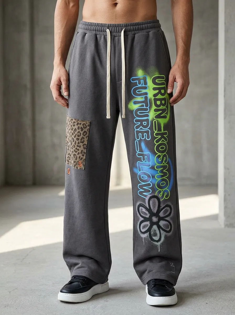 Men's Streetwear Urban Kosmos Graffiti Leopard Patch Printed Joggers