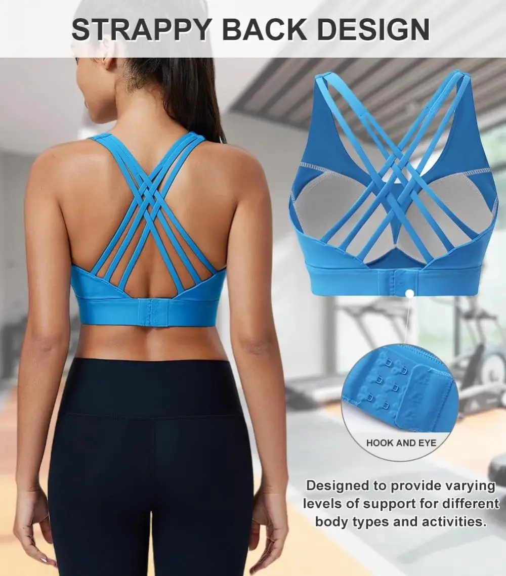 Women's Sport Bras 3 Row Adjustable Hook-eye Closure Criss-Cross Back Workout Bras