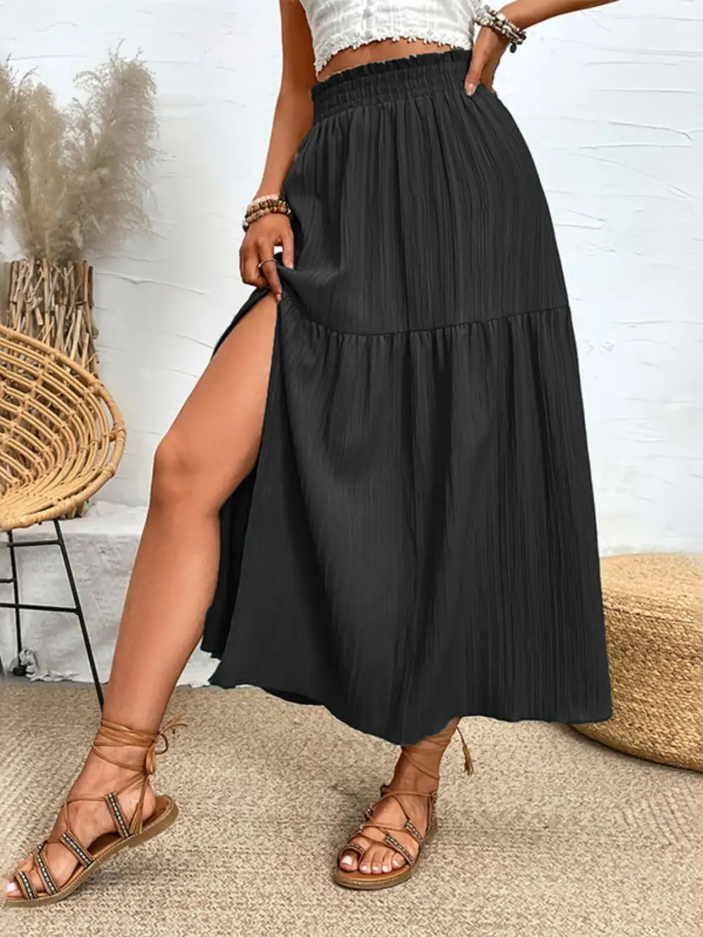 Side Slit Frill Skirt