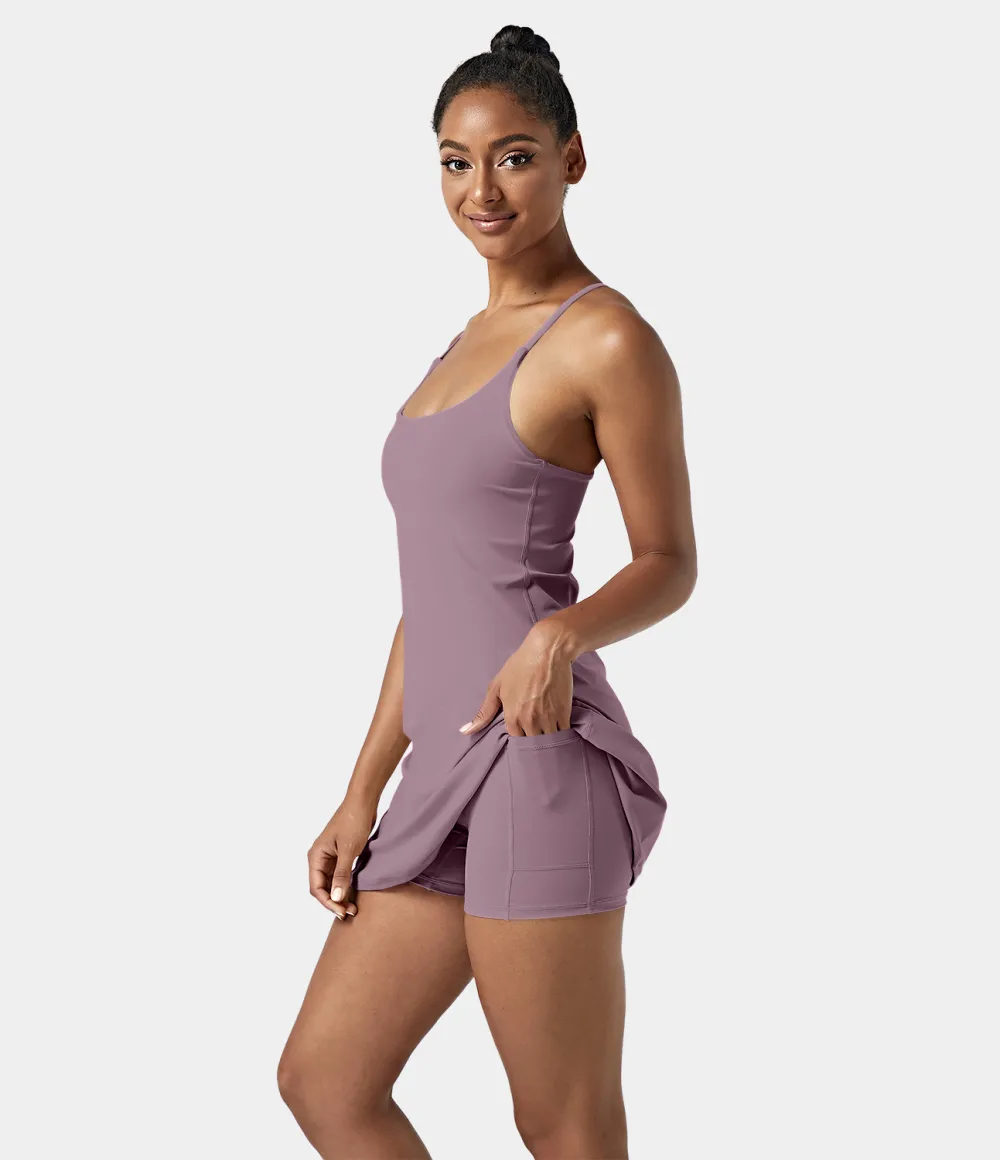 Softlyzero Airy Backless Cut Out 2-in-1 Pocket Cool Touch Mini Activity Dress