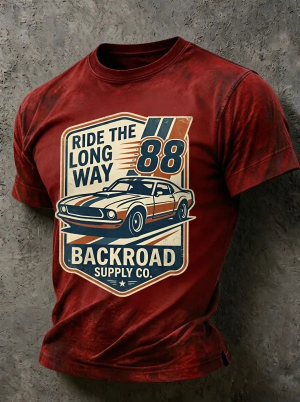 Men's Vintage Muscle Car 88 Ride The Long Way Printed T-shirt