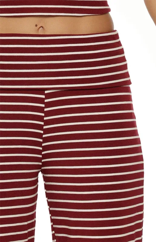 Burgundy Stripe Foldover Wide-Leg Pants
