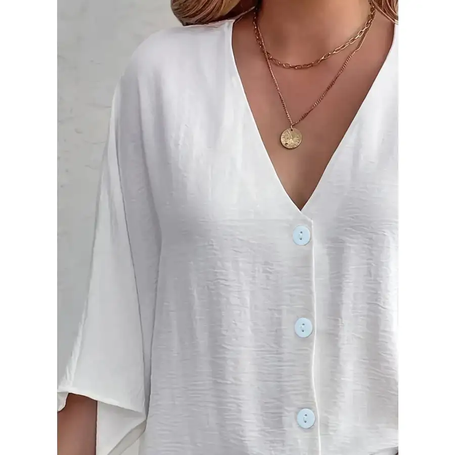 Full Size V Neck Button Down Shirt Plus Size