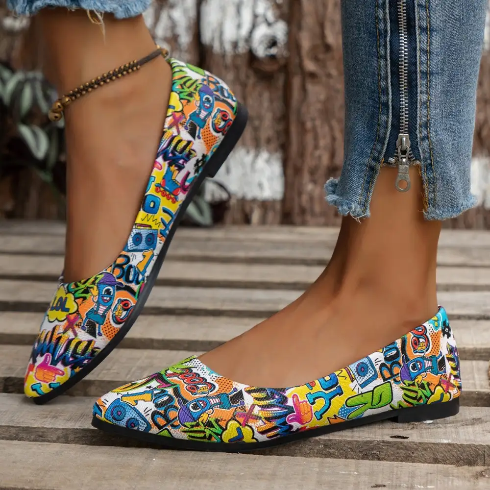Pointed Toe Slip On Floral Detail Everyday Pumps